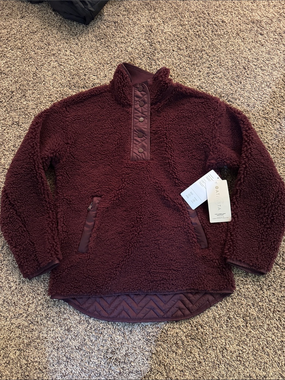 Athleta Sherpa Snap Pullover in Burgundy